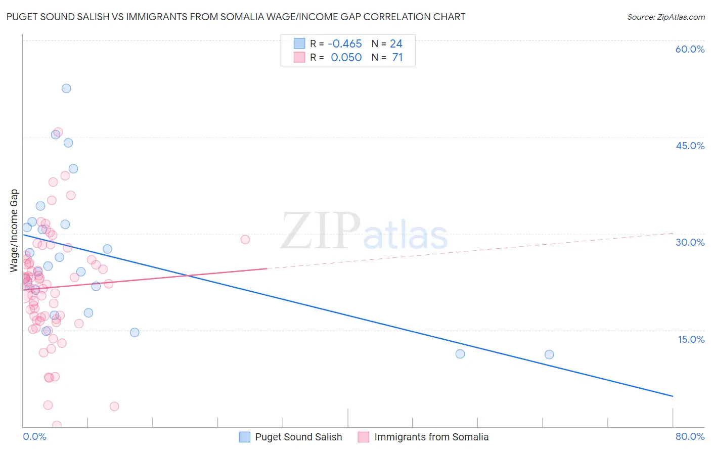 Puget Sound Salish vs Immigrants from Somalia Wage/Income Gap