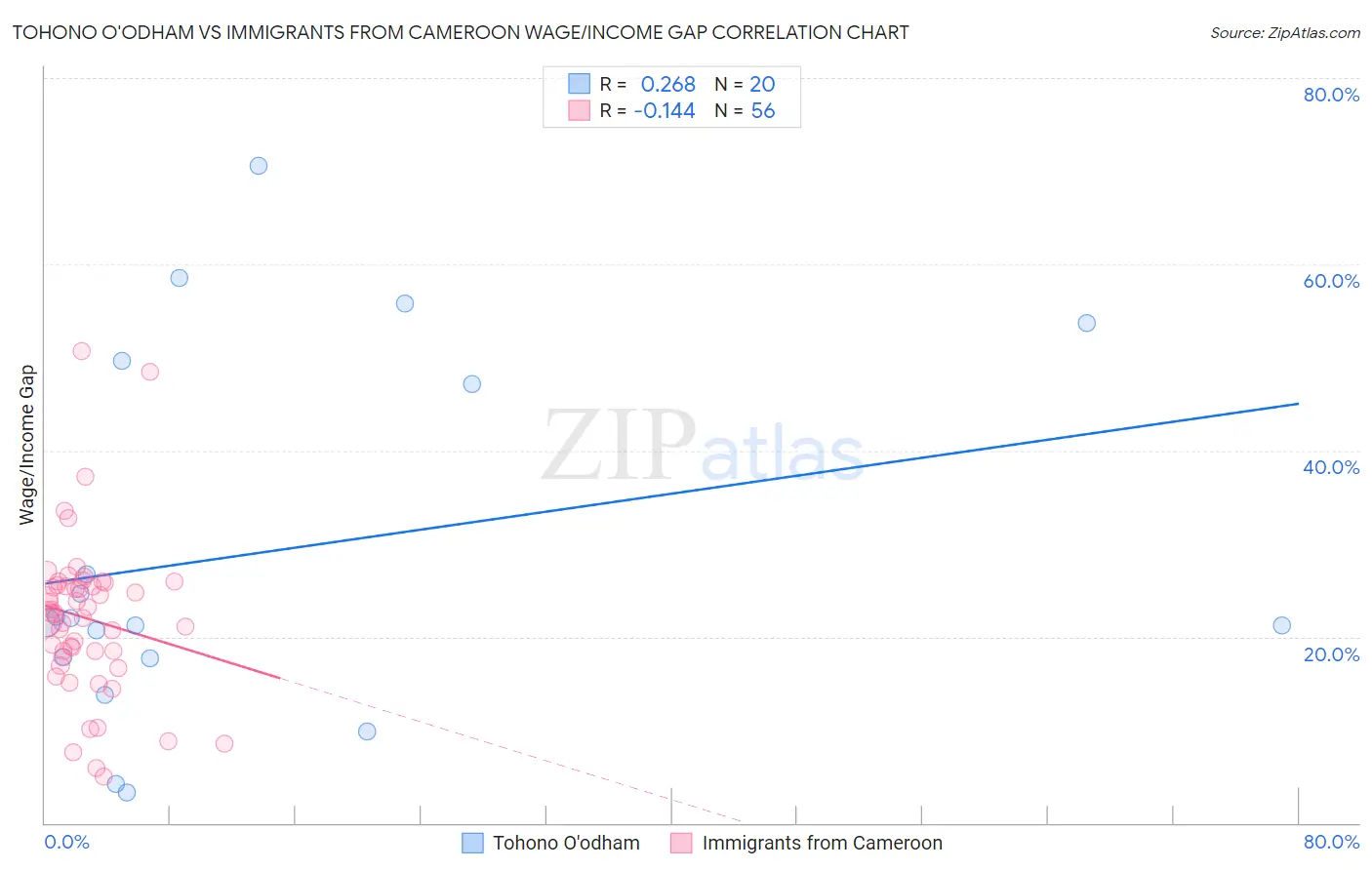 Tohono O'odham vs Immigrants from Cameroon Wage/Income Gap