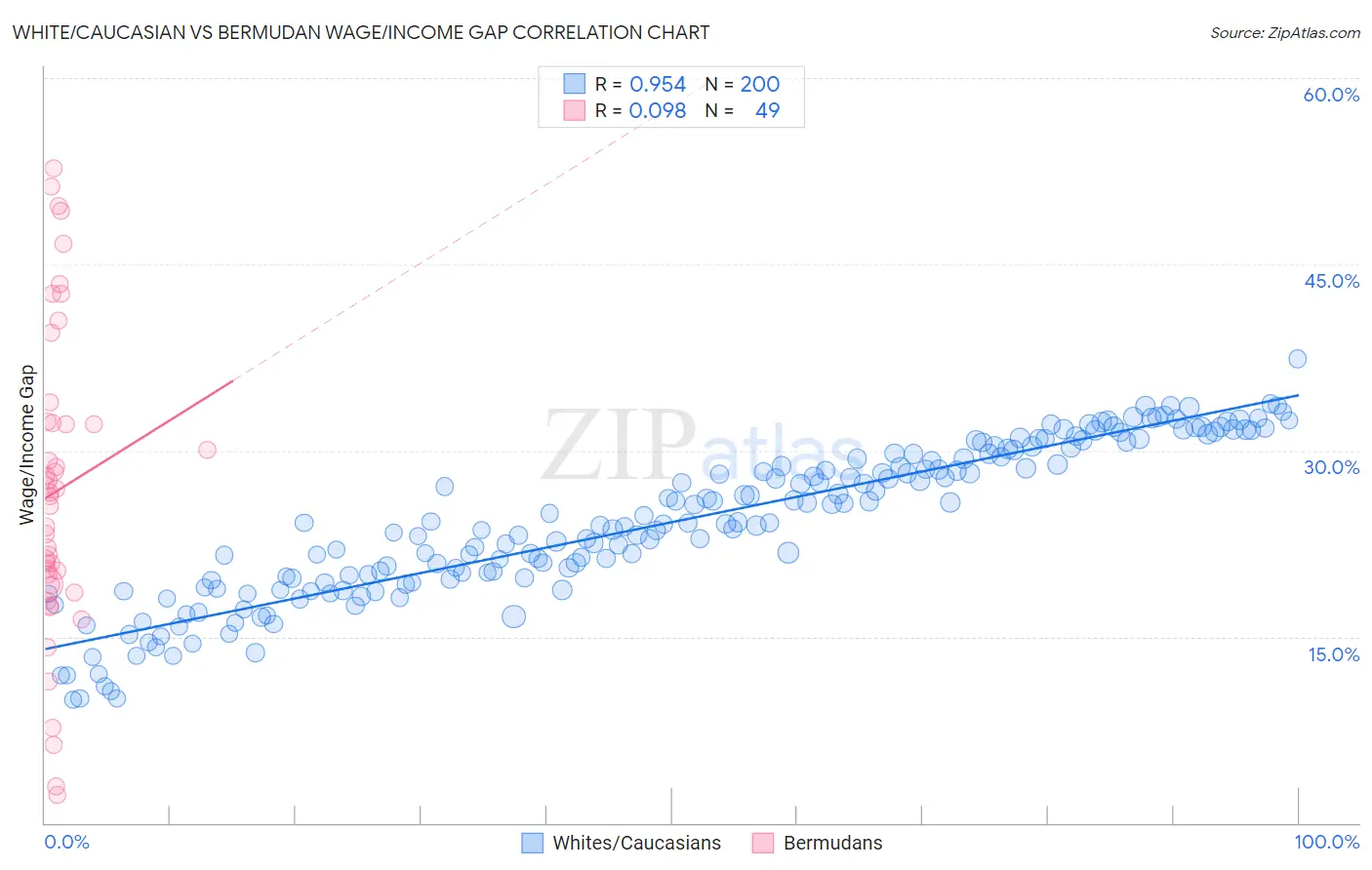 White/Caucasian vs Bermudan Wage/Income Gap