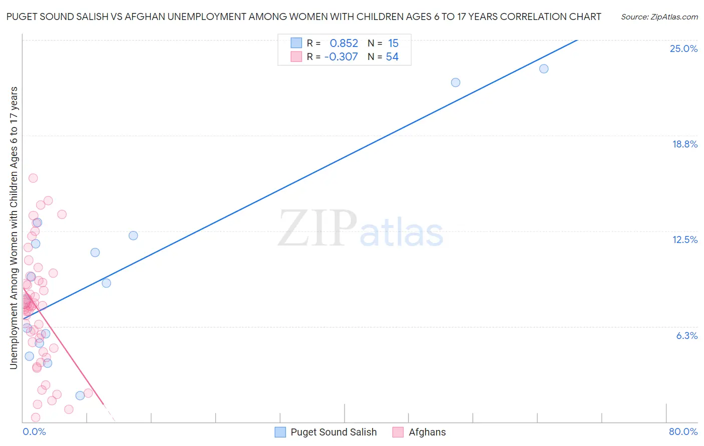 Puget Sound Salish vs Afghan Unemployment Among Women with Children Ages 6 to 17 years