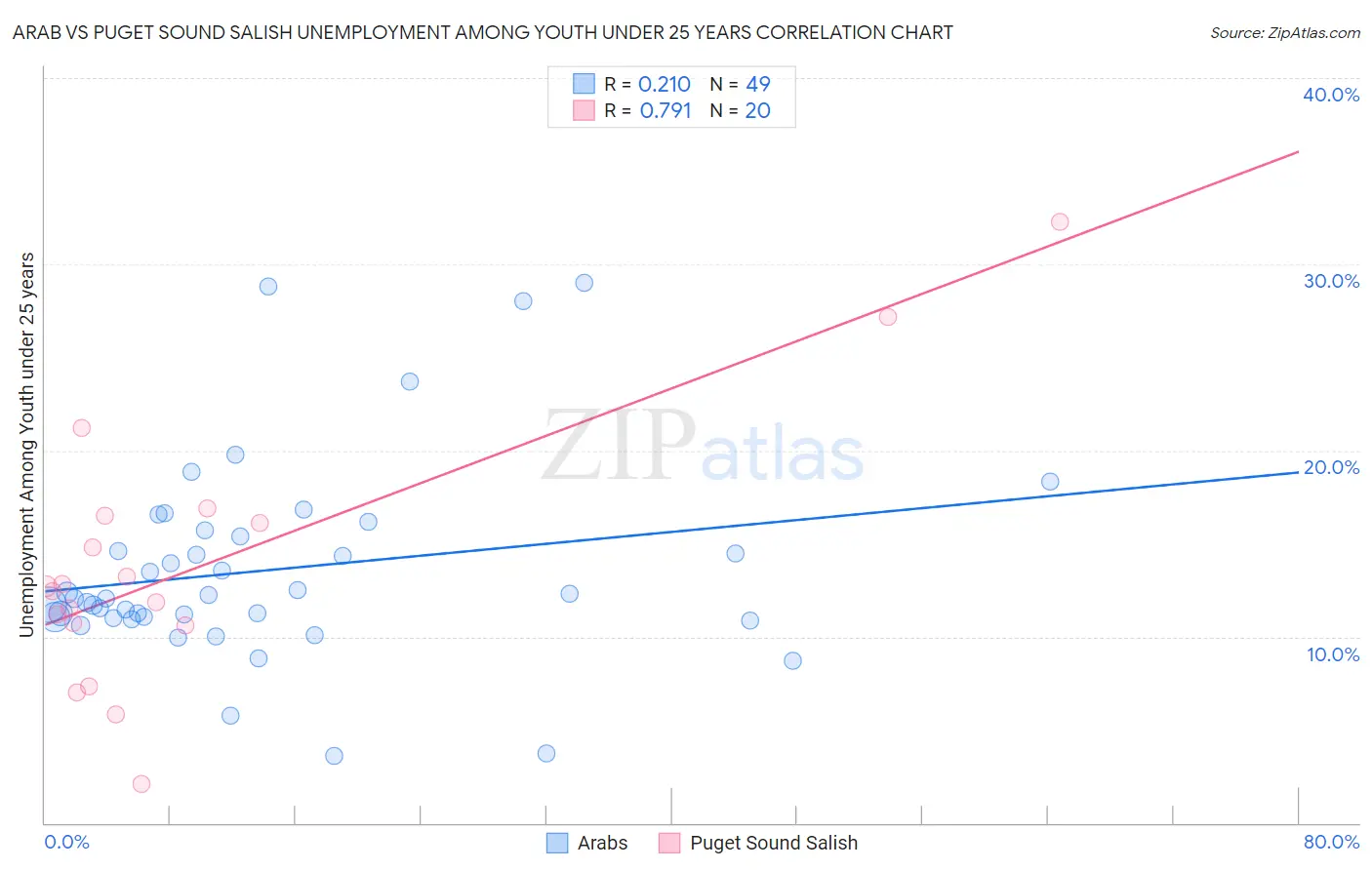 Arab vs Puget Sound Salish Unemployment Among Youth under 25 years