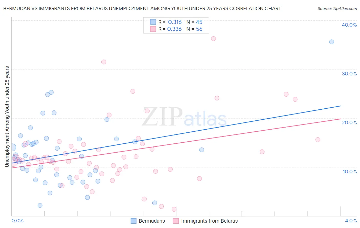 Bermudan vs Immigrants from Belarus Unemployment Among Youth under 25 years