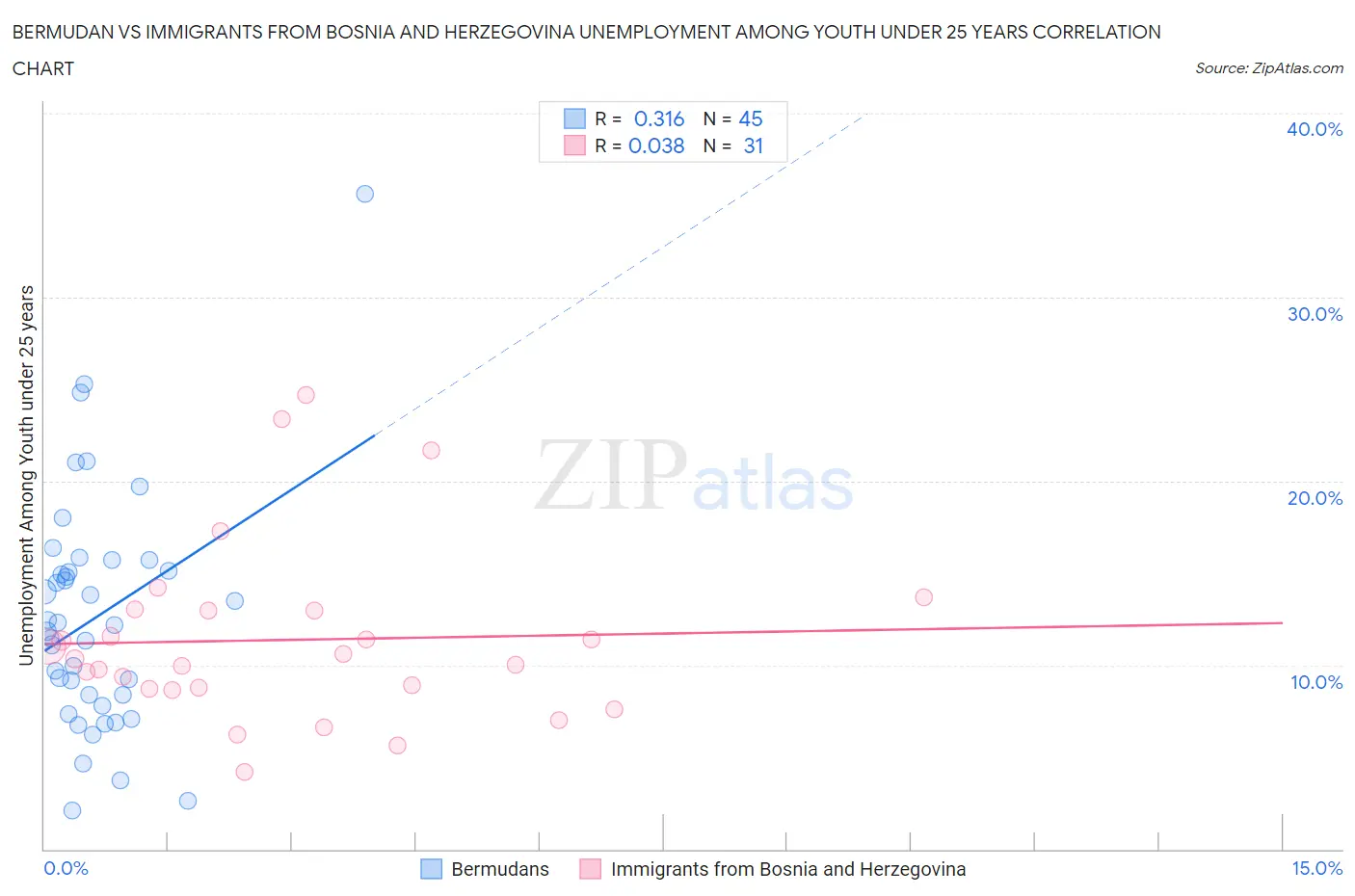 Bermudan vs Immigrants from Bosnia and Herzegovina Unemployment Among Youth under 25 years
