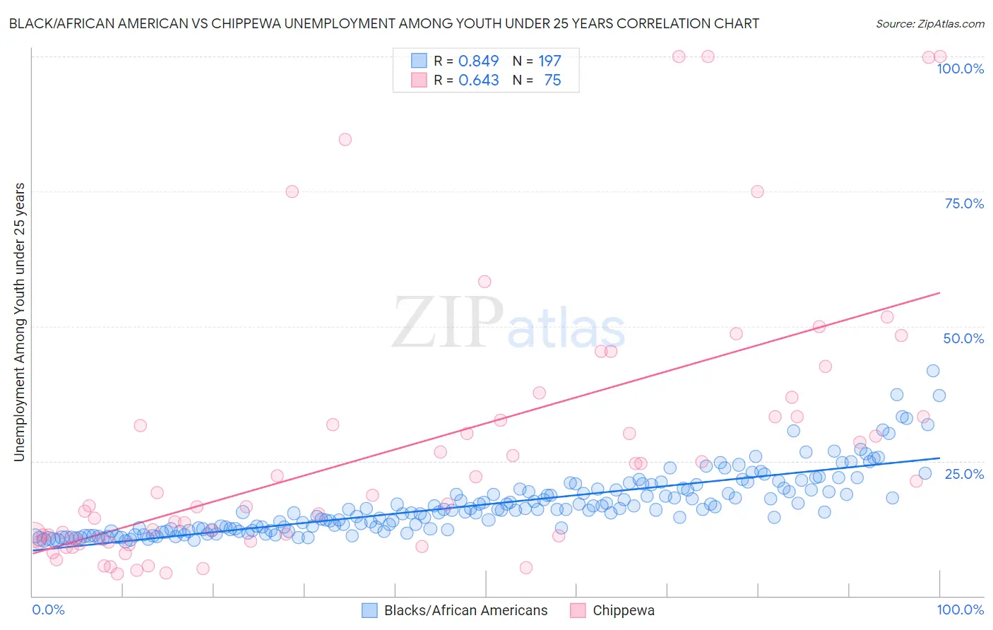 Black/African American vs Chippewa Unemployment Among Youth under 25 years