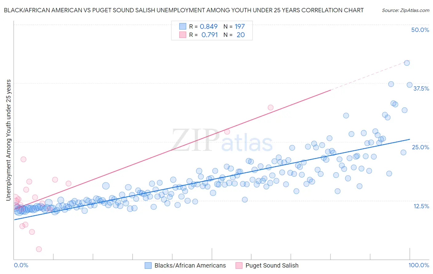 Black/African American vs Puget Sound Salish Unemployment Among Youth under 25 years