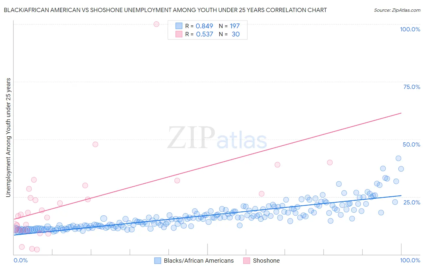 Black/African American vs Shoshone Unemployment Among Youth under 25 years