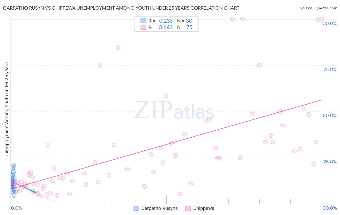 Carpatho Rusyn vs Chippewa Unemployment Among Youth under 25 years