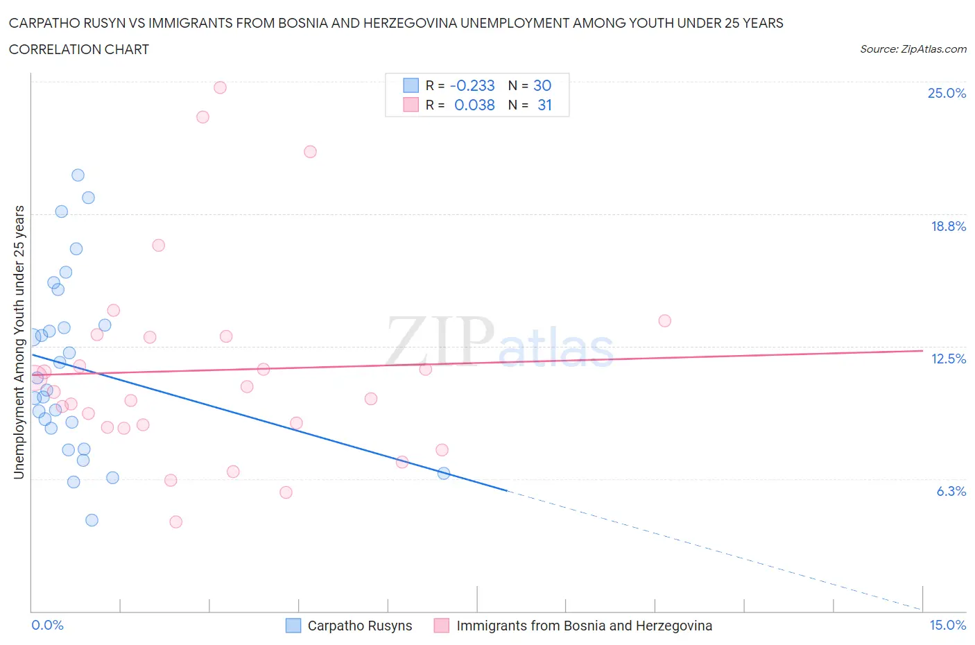 Carpatho Rusyn vs Immigrants from Bosnia and Herzegovina Unemployment Among Youth under 25 years