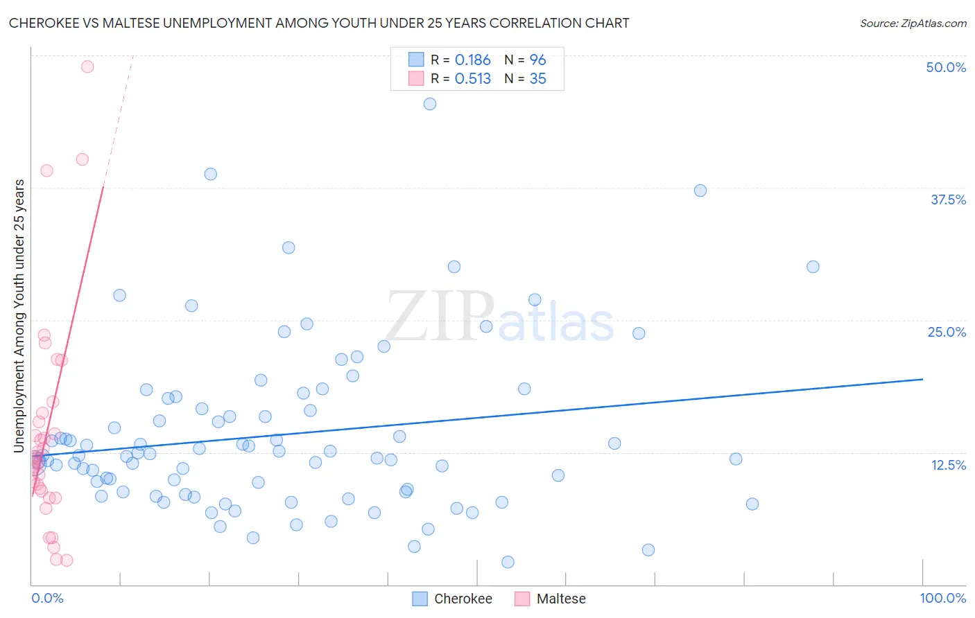 Cherokee vs Maltese Unemployment Among Youth under 25 years