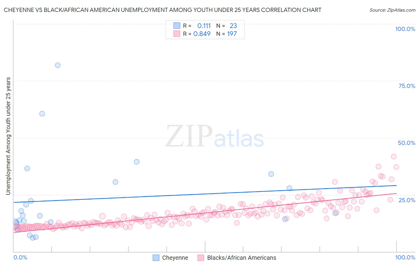 Cheyenne vs Black/African American Unemployment Among Youth under 25 years