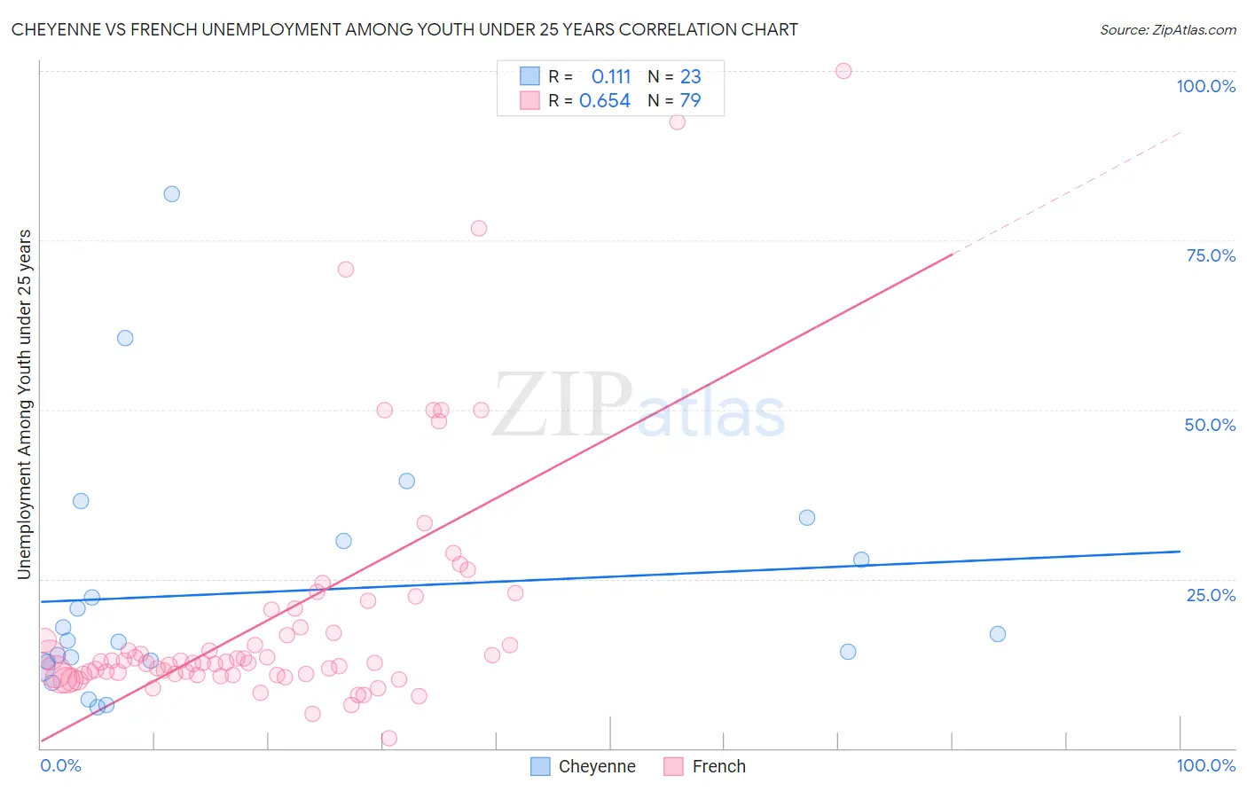 Cheyenne vs French Unemployment Among Youth under 25 years