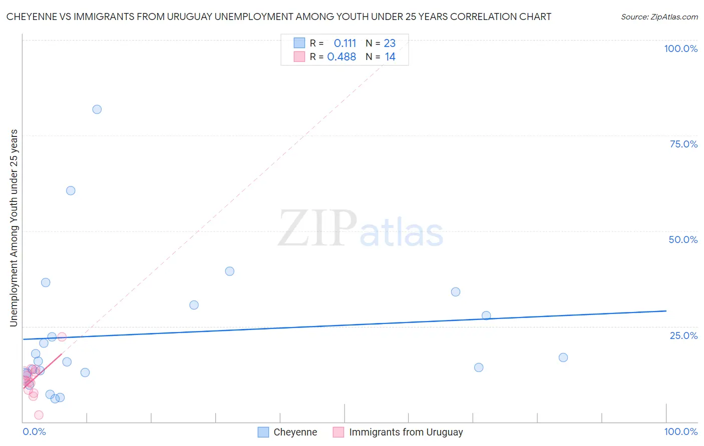 Cheyenne vs Immigrants from Uruguay Unemployment Among Youth under 25 years