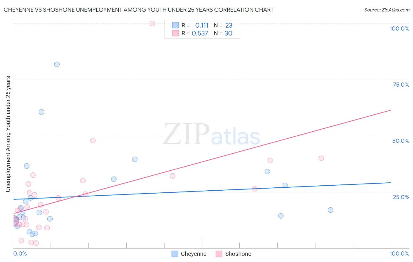 Cheyenne vs Shoshone Unemployment Among Youth under 25 years