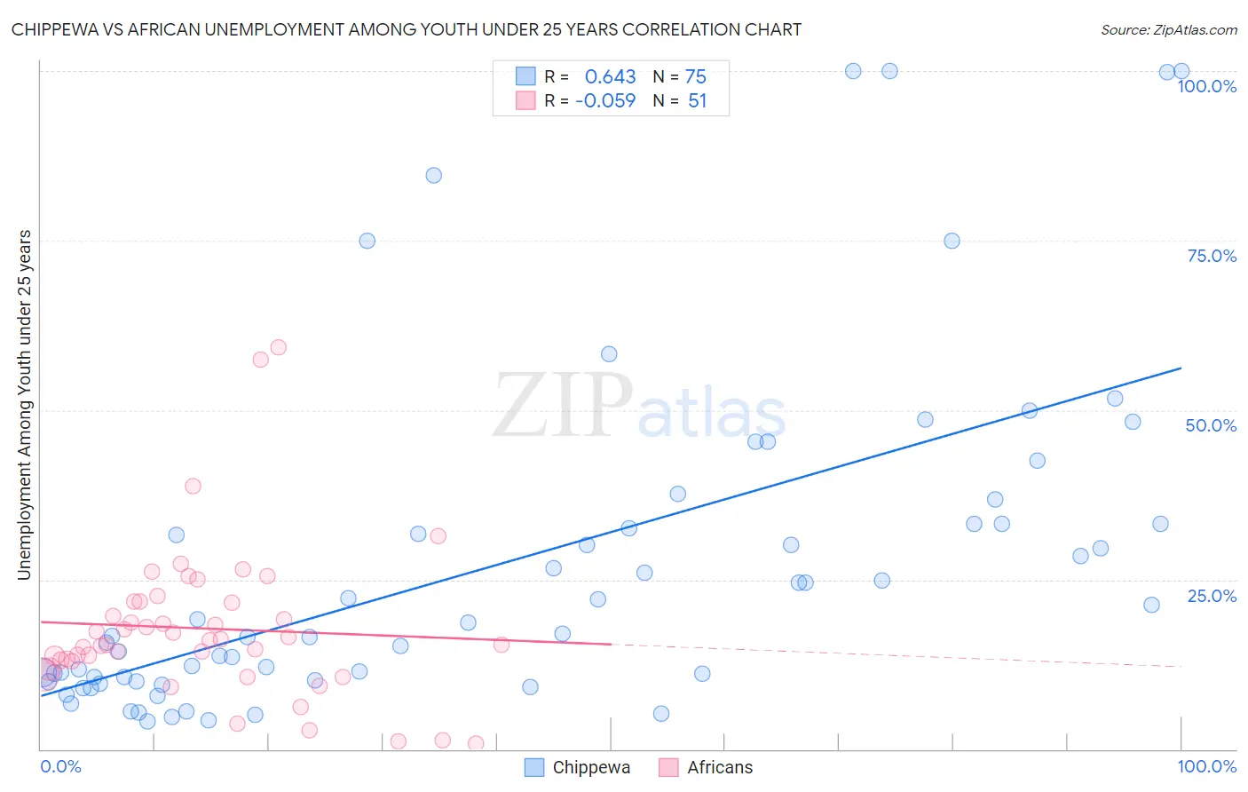 Chippewa vs African Unemployment Among Youth under 25 years
