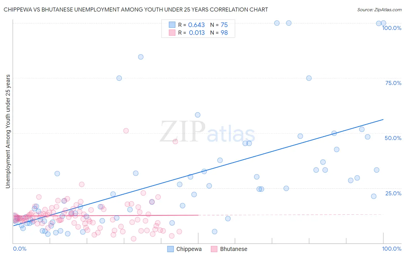 Chippewa vs Bhutanese Unemployment Among Youth under 25 years