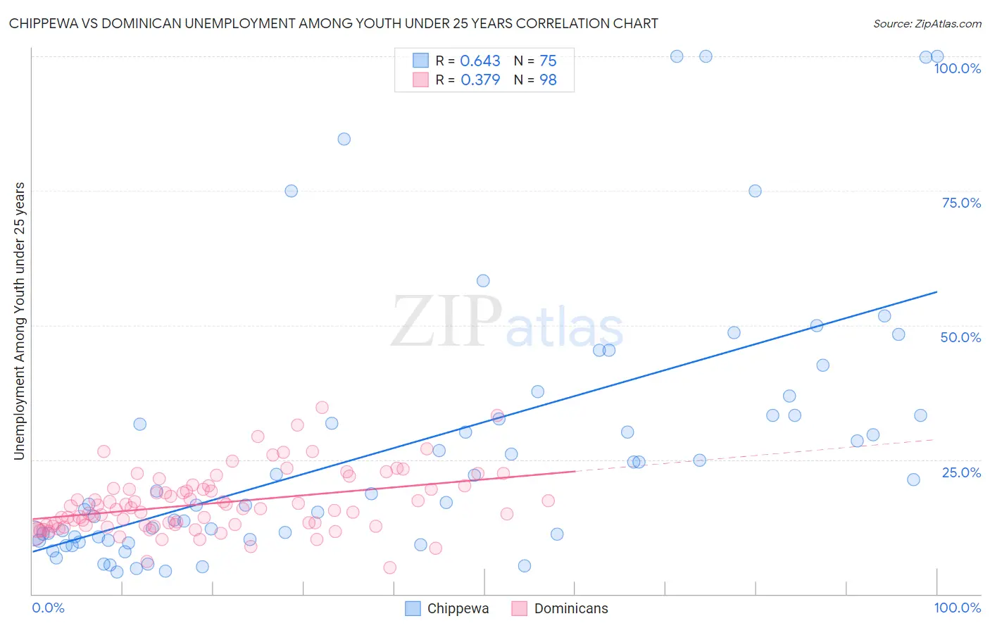 Chippewa vs Dominican Unemployment Among Youth under 25 years