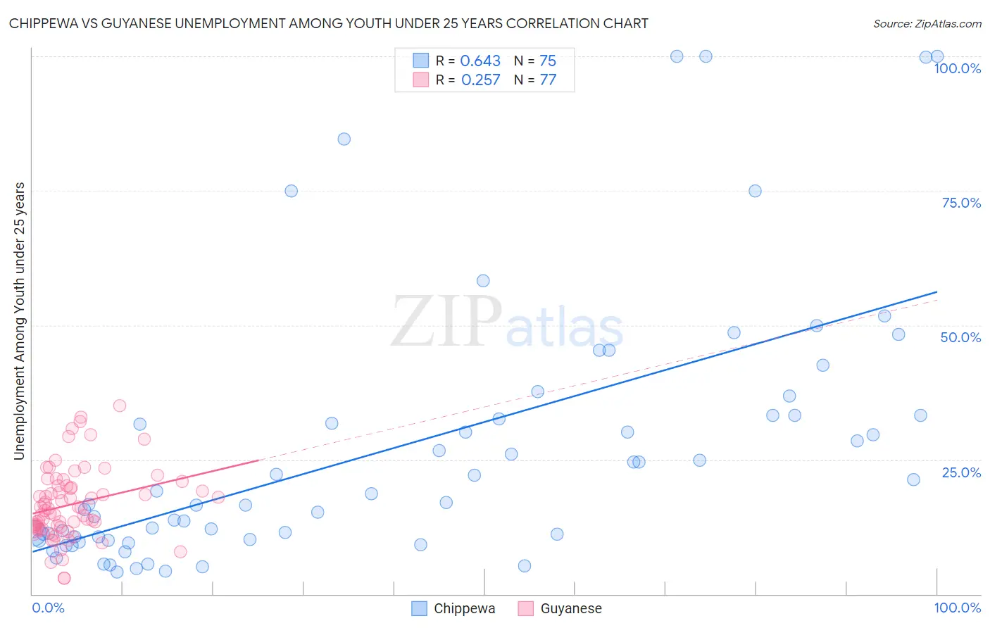 Chippewa vs Guyanese Unemployment Among Youth under 25 years