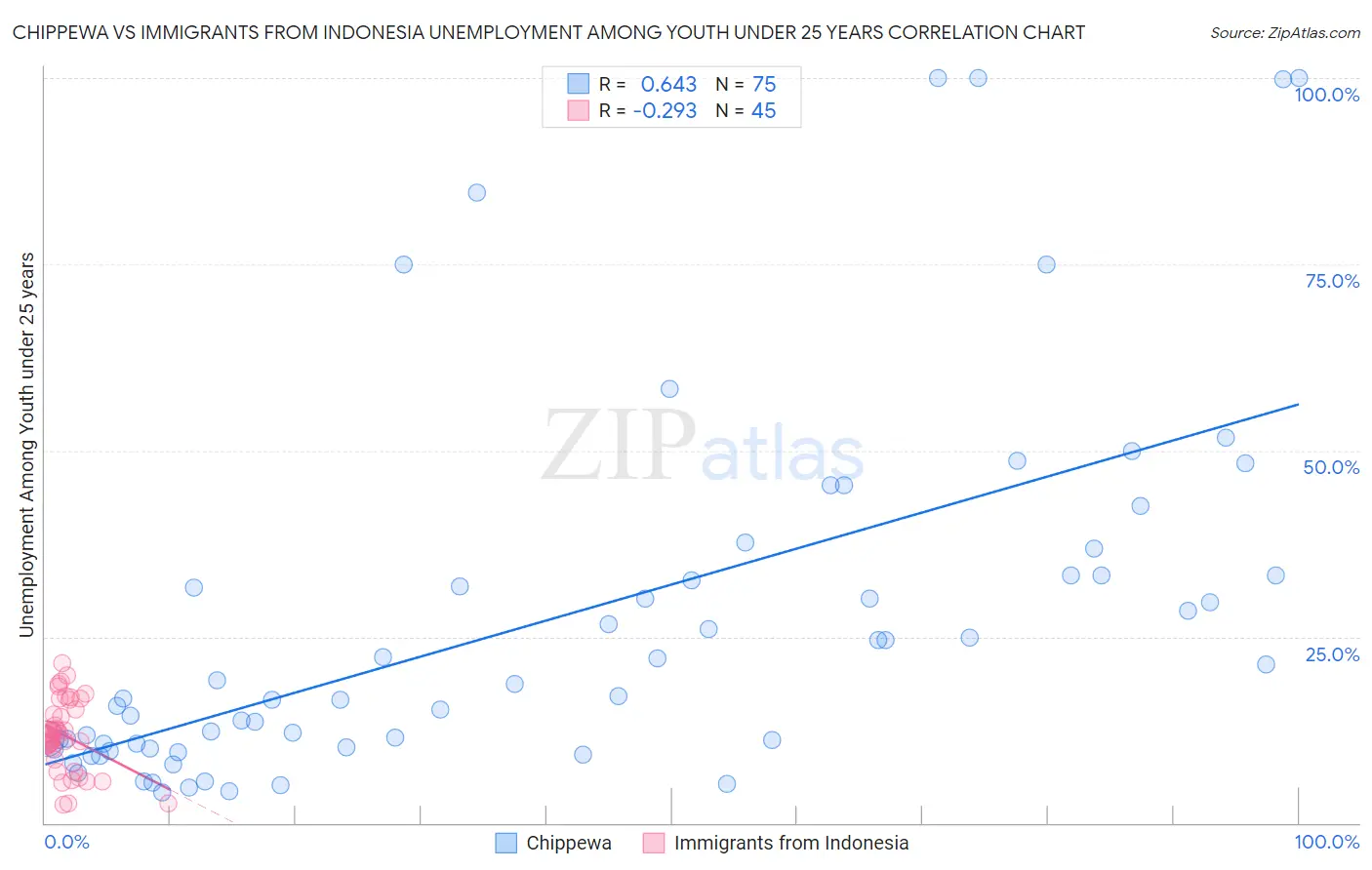 Chippewa vs Immigrants from Indonesia Unemployment Among Youth under 25 years