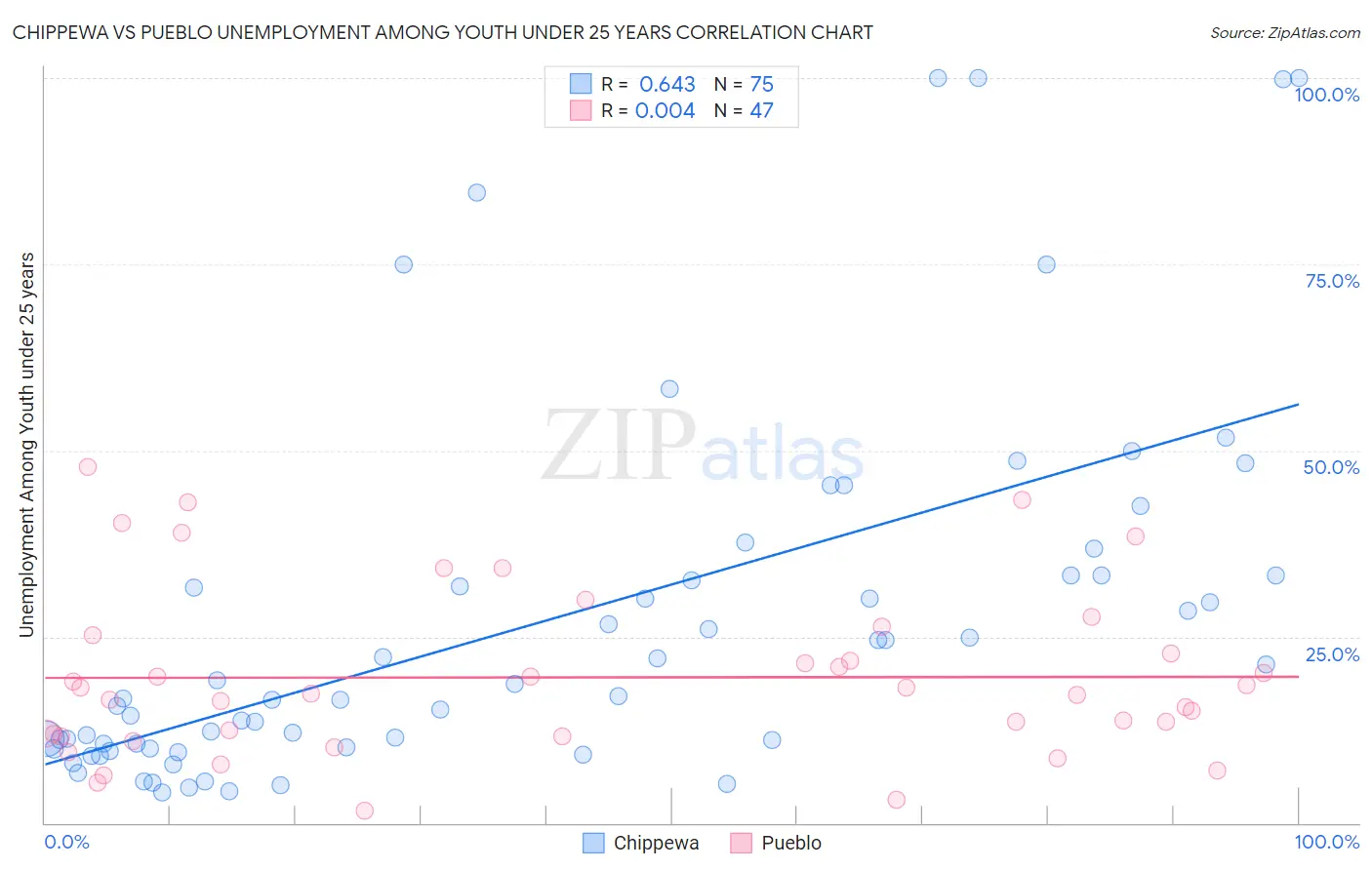 Chippewa vs Pueblo Unemployment Among Youth under 25 years