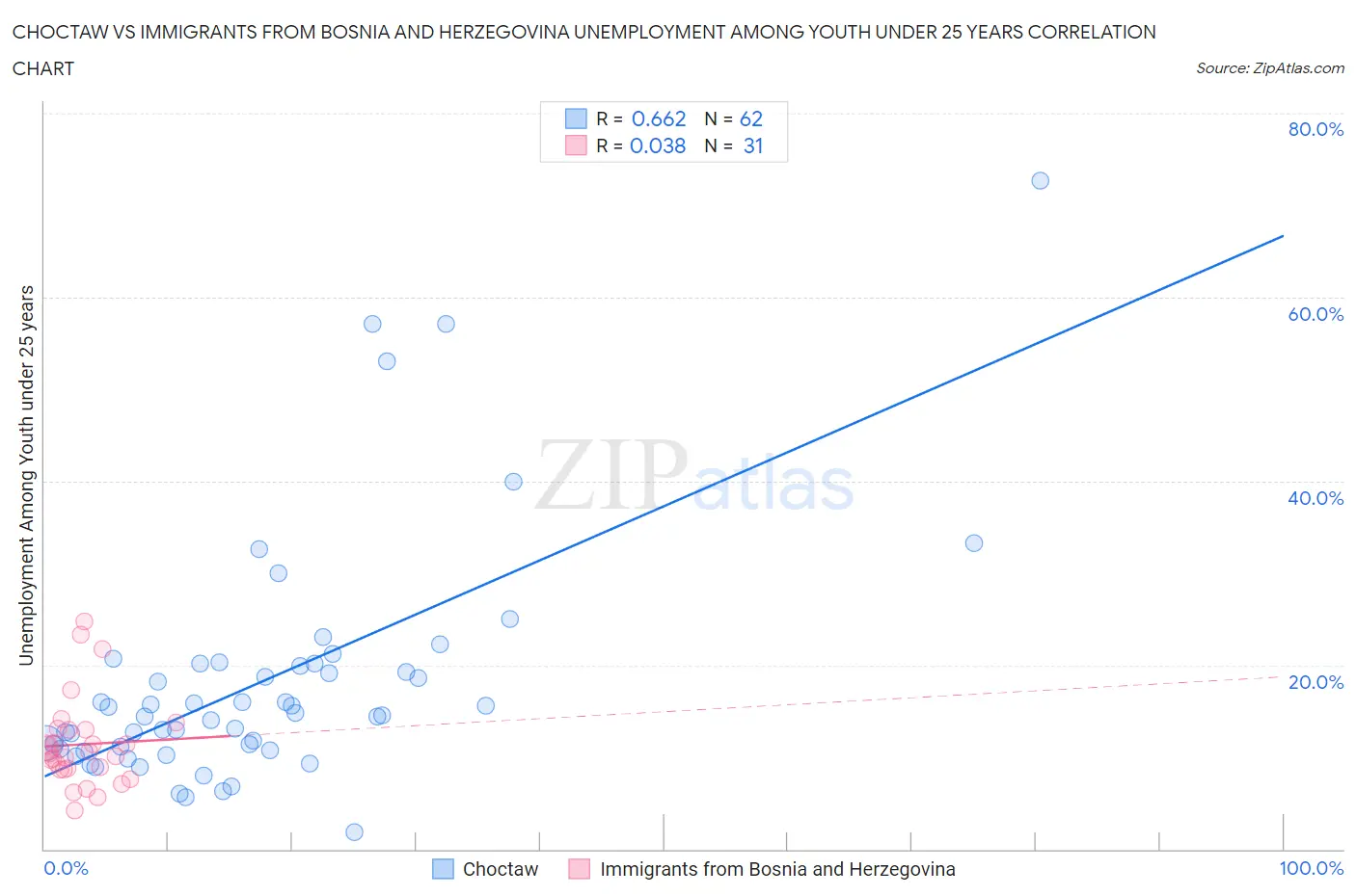 Choctaw vs Immigrants from Bosnia and Herzegovina Unemployment Among Youth under 25 years