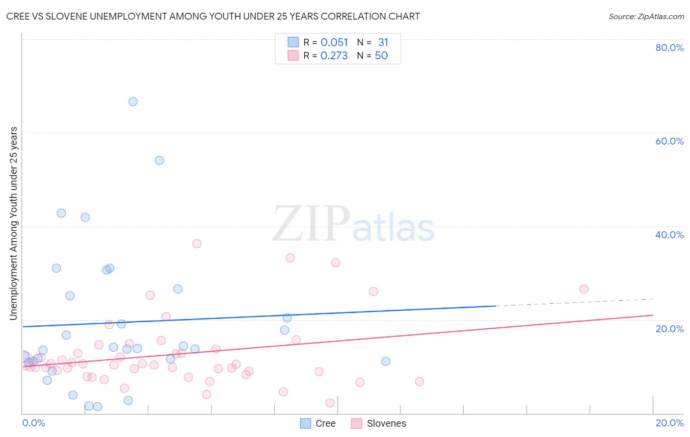 Cree vs Slovene Unemployment Among Youth under 25 years