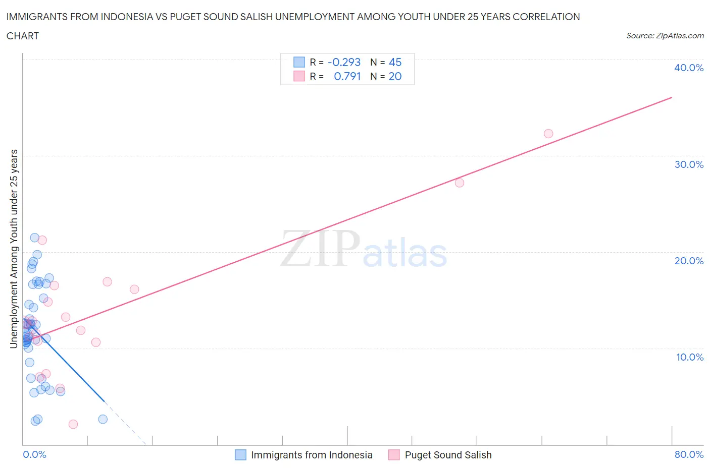 Immigrants from Indonesia vs Puget Sound Salish Unemployment Among Youth under 25 years