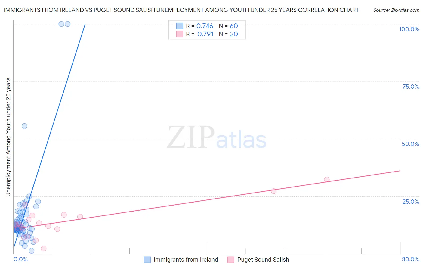 Immigrants from Ireland vs Puget Sound Salish Unemployment Among Youth under 25 years
