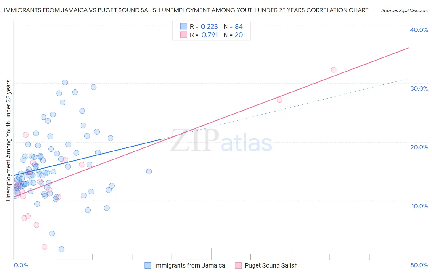 Immigrants from Jamaica vs Puget Sound Salish Unemployment Among Youth under 25 years