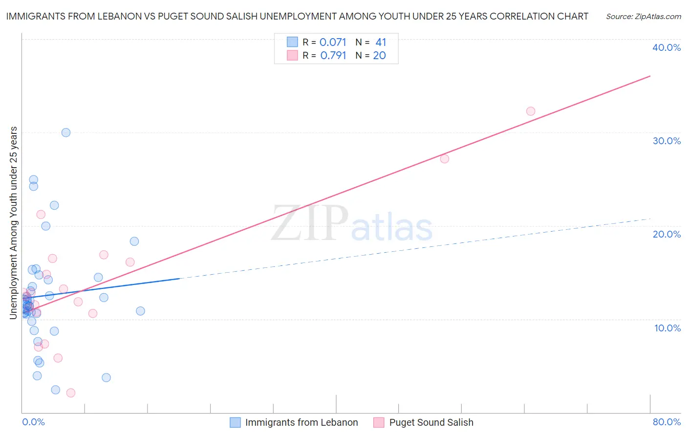 Immigrants from Lebanon vs Puget Sound Salish Unemployment Among Youth under 25 years