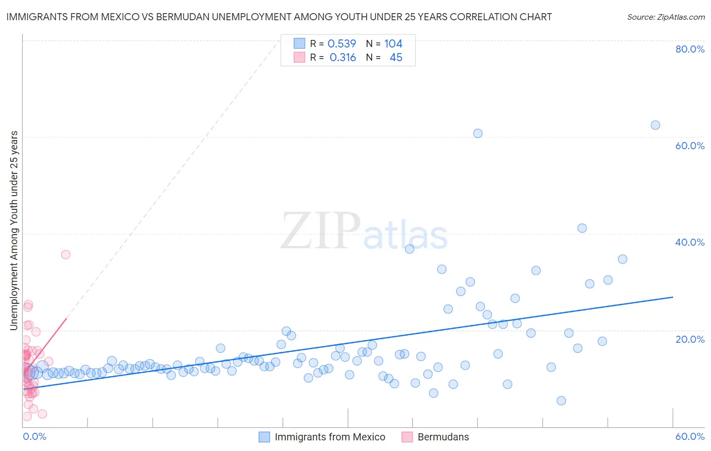 Immigrants from Mexico vs Bermudan Unemployment Among Youth under 25 years
