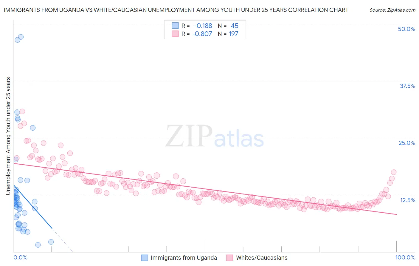 Immigrants from Uganda vs White/Caucasian Unemployment Among Youth under 25 years