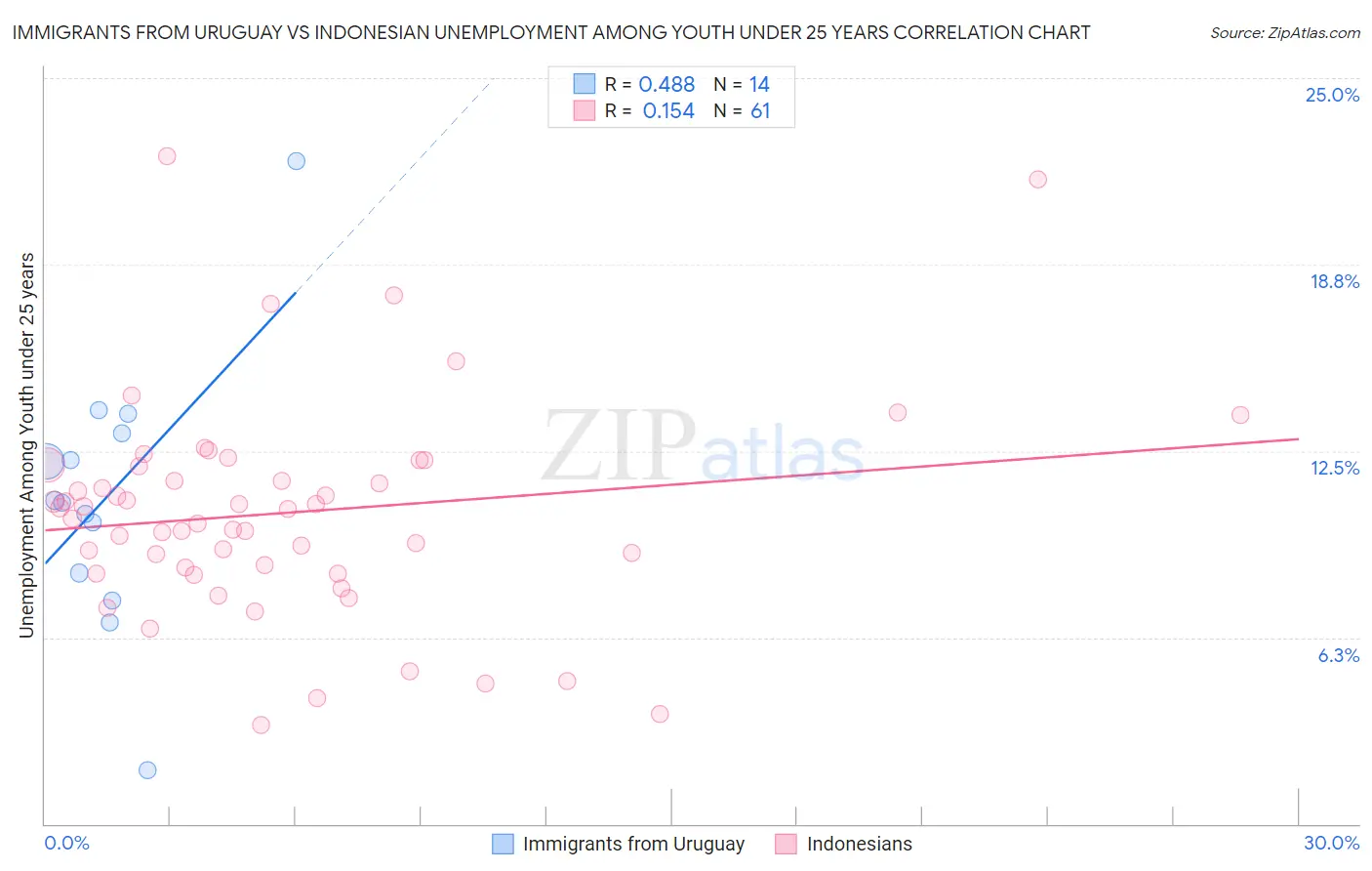Immigrants from Uruguay vs Indonesian Unemployment Among Youth under 25 years