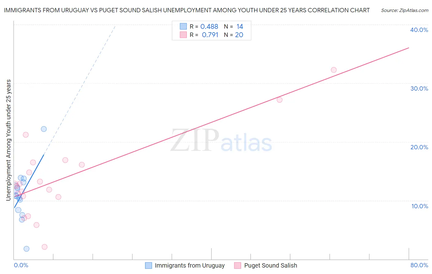 Immigrants from Uruguay vs Puget Sound Salish Unemployment Among Youth under 25 years