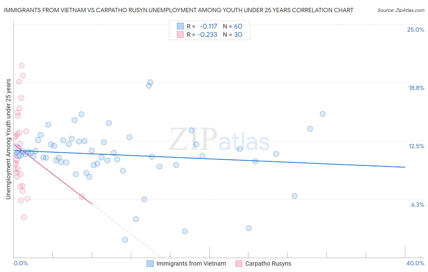 Immigrants from Vietnam vs Carpatho Rusyn Unemployment Among Youth under 25 years
