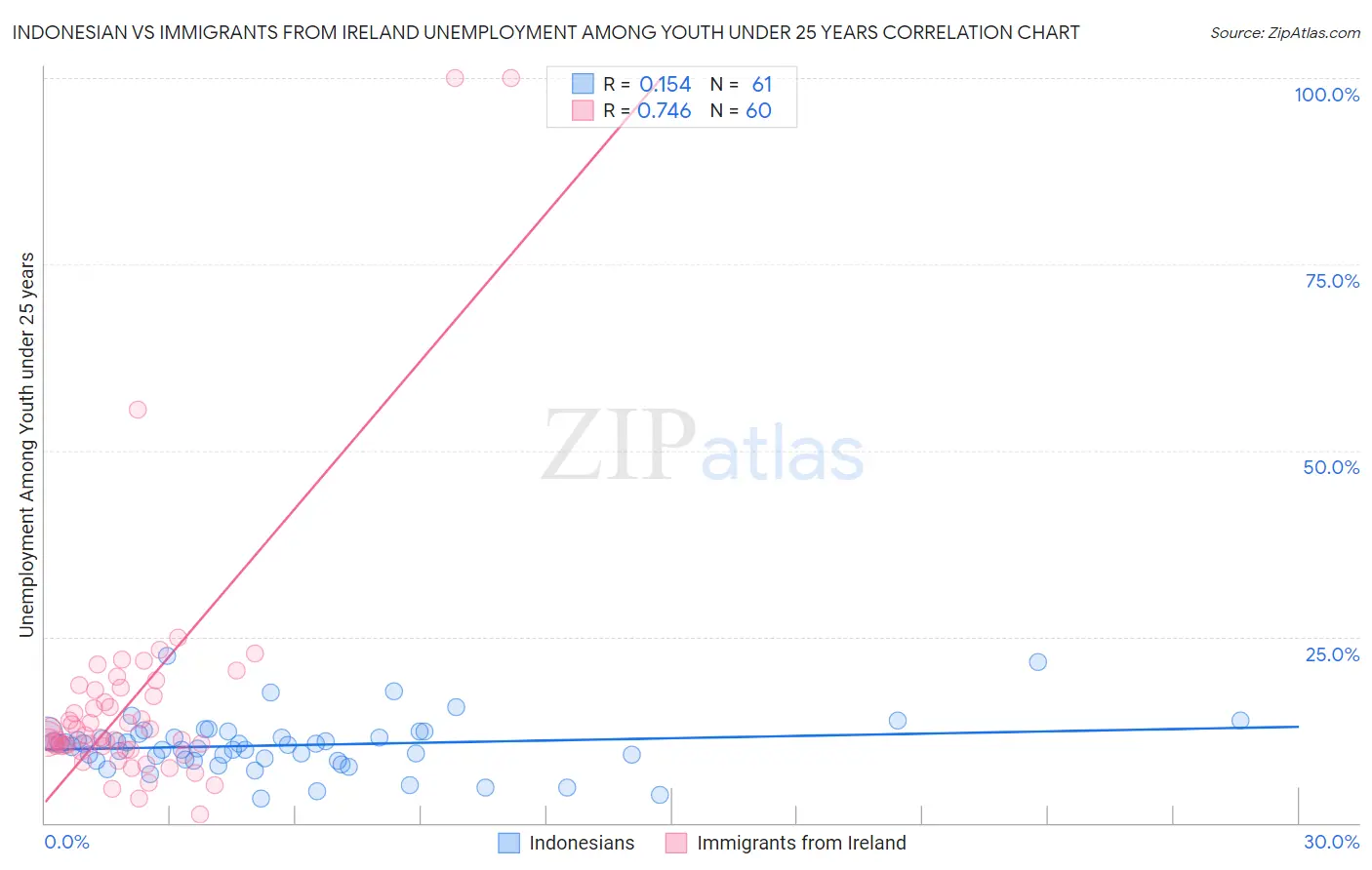 Indonesian vs Immigrants from Ireland Unemployment Among Youth under 25 years