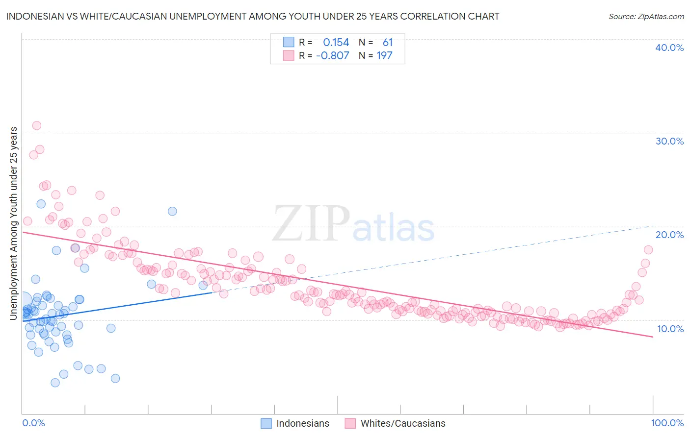 Indonesian vs White/Caucasian Unemployment Among Youth under 25 years