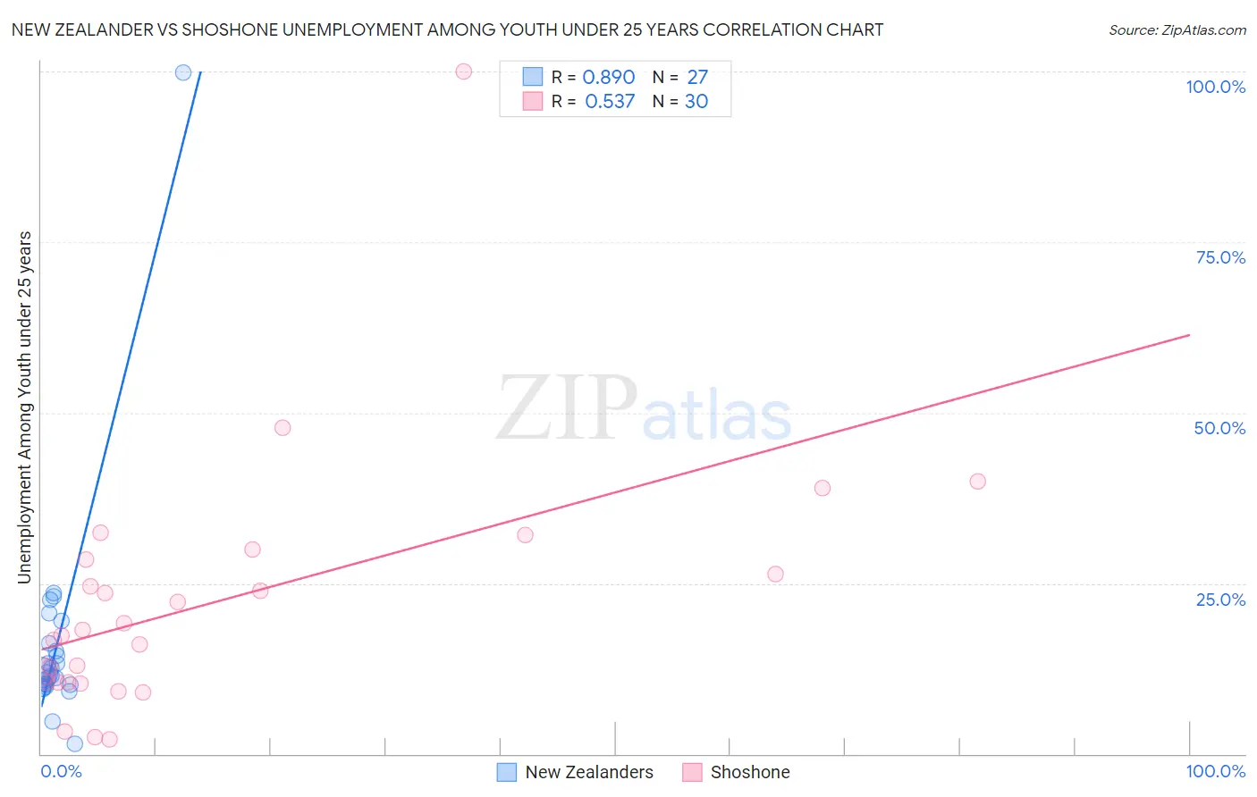 New Zealander vs Shoshone Unemployment Among Youth under 25 years