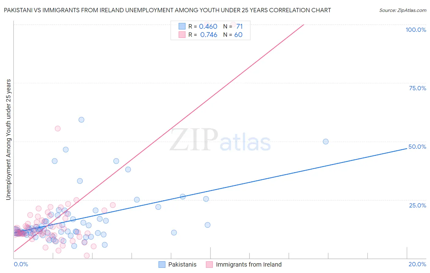 Pakistani vs Immigrants from Ireland Unemployment Among Youth under 25 years