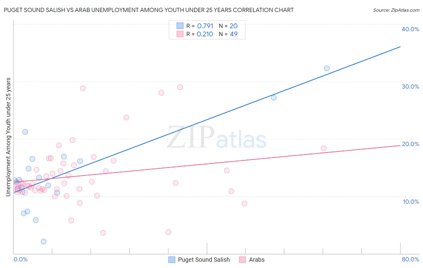 Puget Sound Salish vs Arab Unemployment Among Youth under 25 years