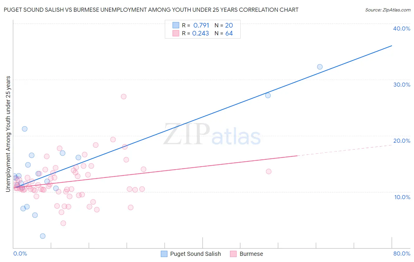 Puget Sound Salish vs Burmese Unemployment Among Youth under 25 years