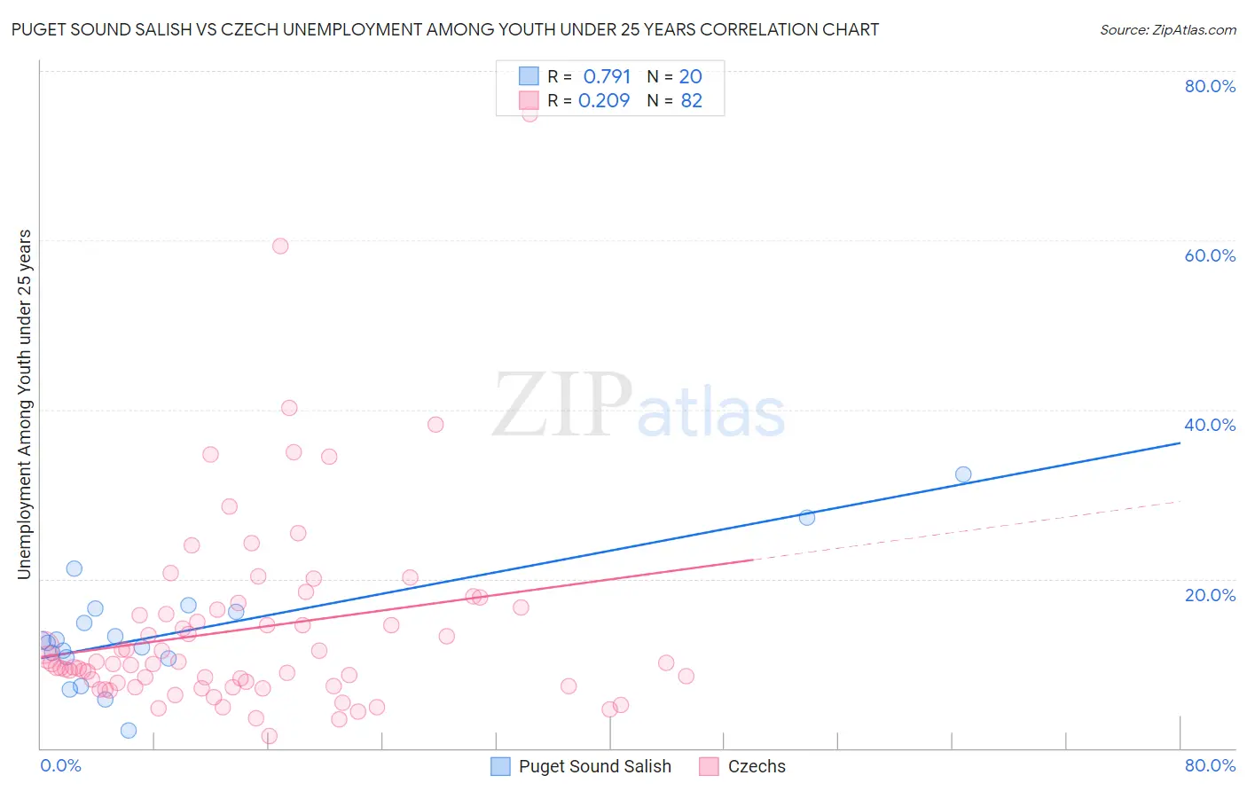 Puget Sound Salish vs Czech Unemployment Among Youth under 25 years