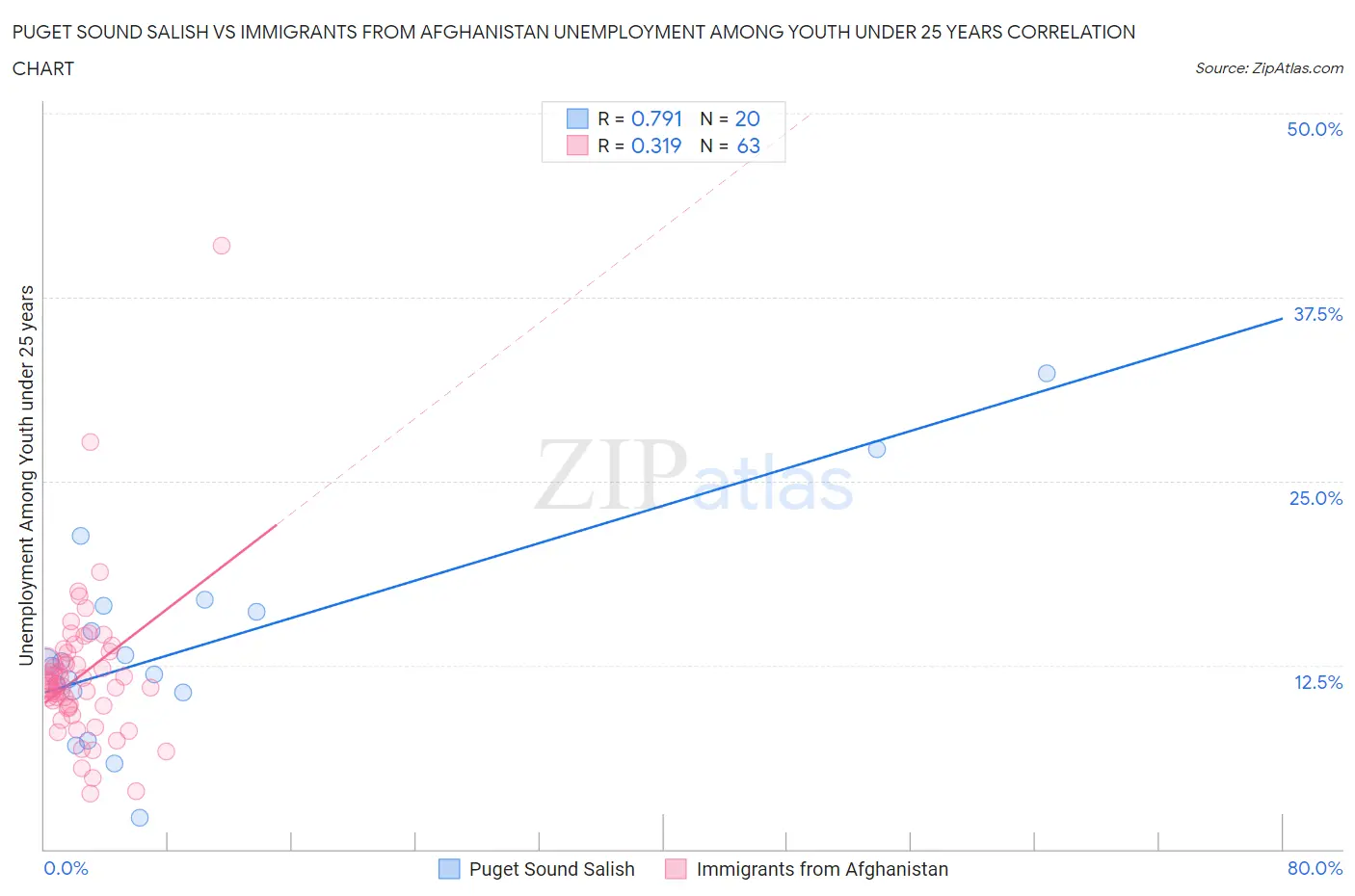 Puget Sound Salish vs Immigrants from Afghanistan Unemployment Among Youth under 25 years