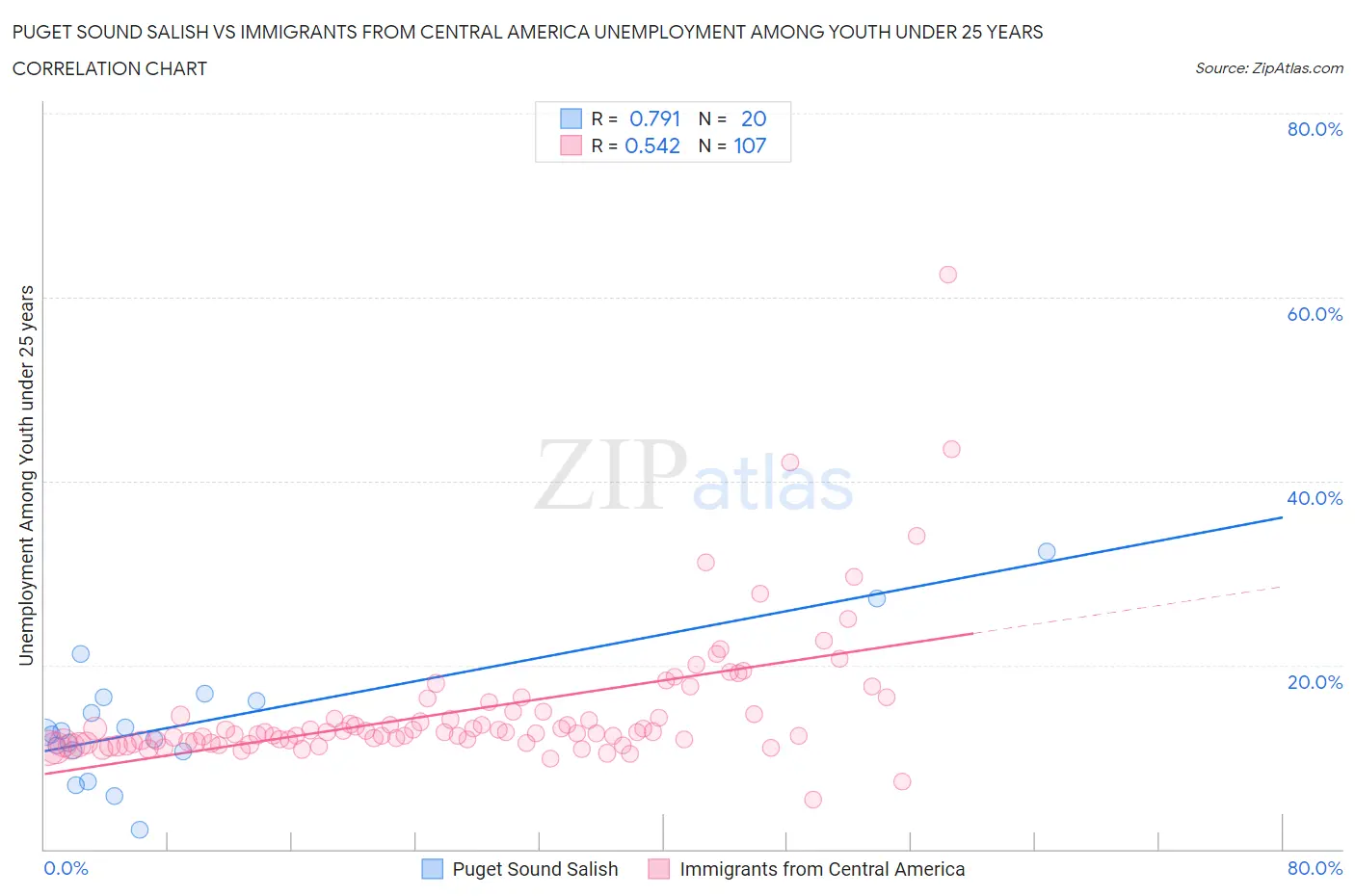 Puget Sound Salish vs Immigrants from Central America Unemployment Among Youth under 25 years