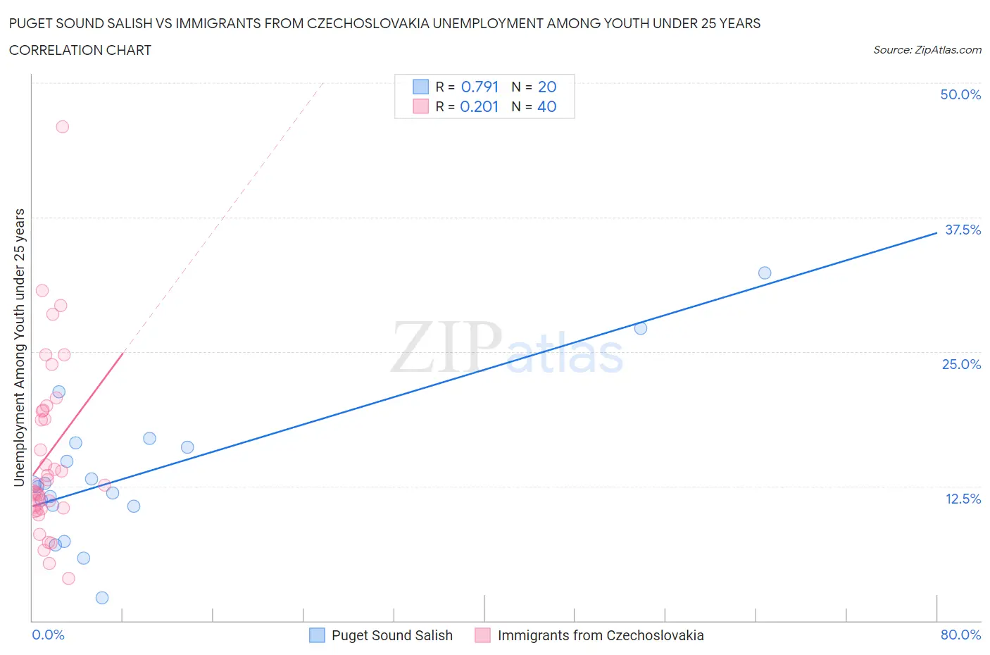 Puget Sound Salish vs Immigrants from Czechoslovakia Unemployment Among Youth under 25 years