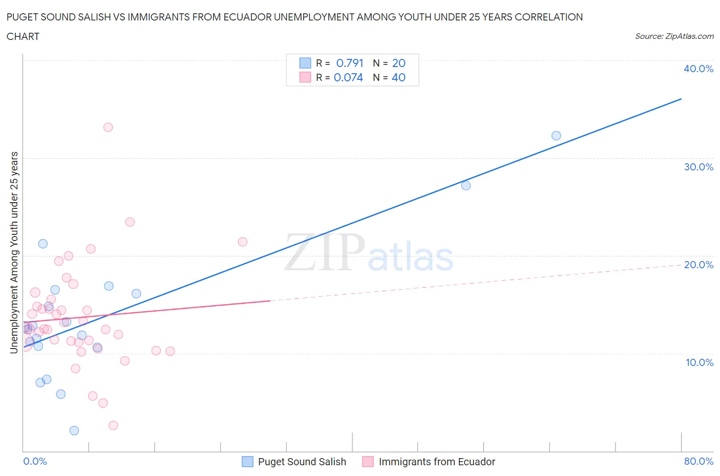 Puget Sound Salish vs Immigrants from Ecuador Unemployment Among Youth under 25 years