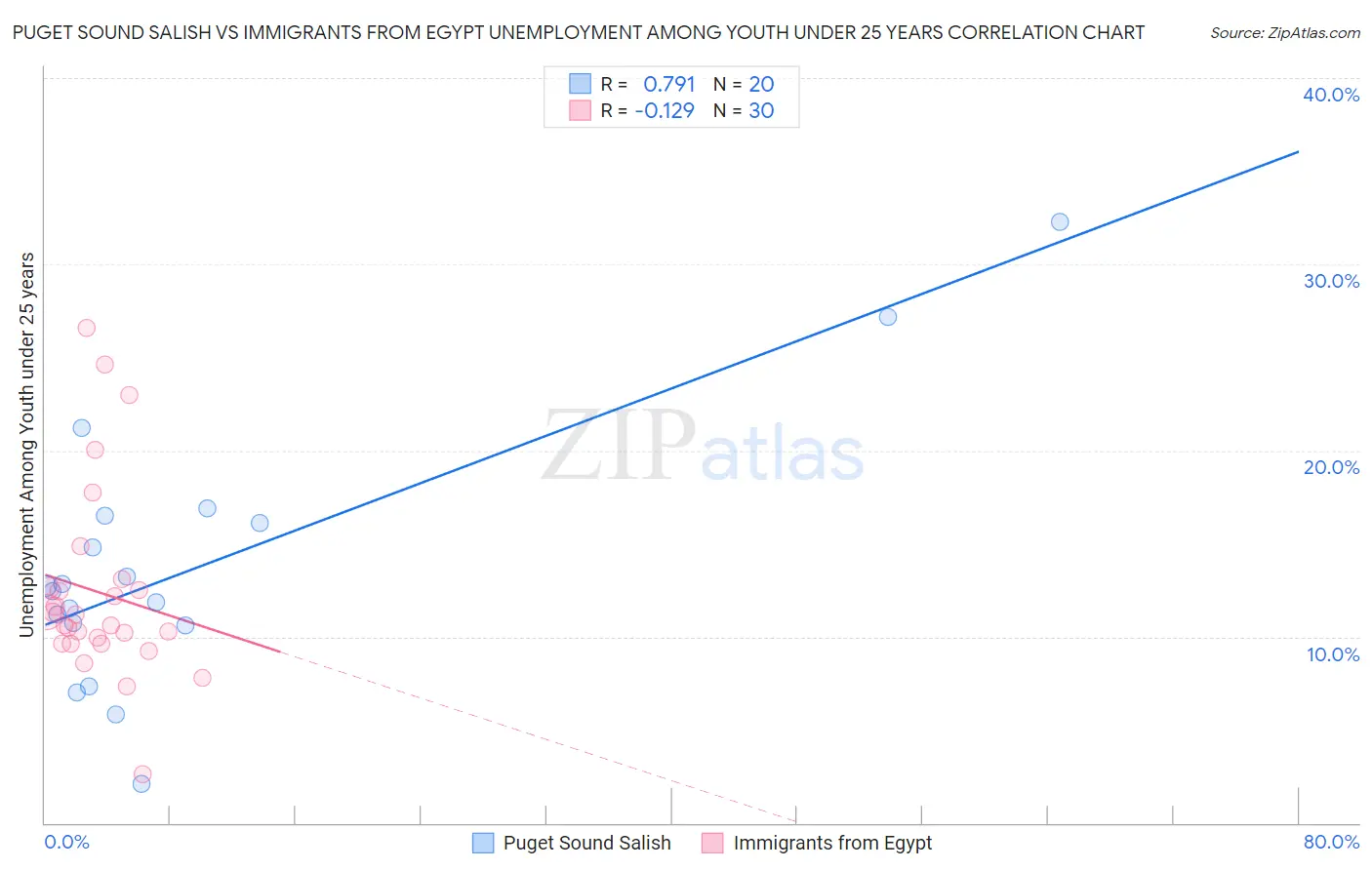 Puget Sound Salish vs Immigrants from Egypt Unemployment Among Youth under 25 years