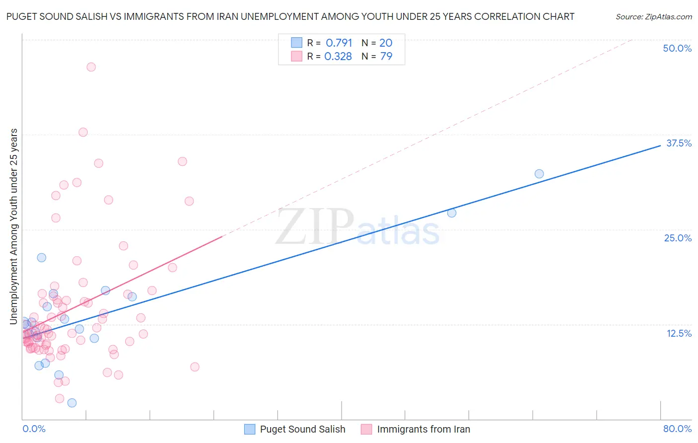 Puget Sound Salish vs Immigrants from Iran Unemployment Among Youth under 25 years