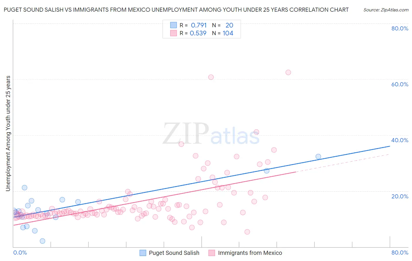 Puget Sound Salish vs Immigrants from Mexico Unemployment Among Youth under 25 years