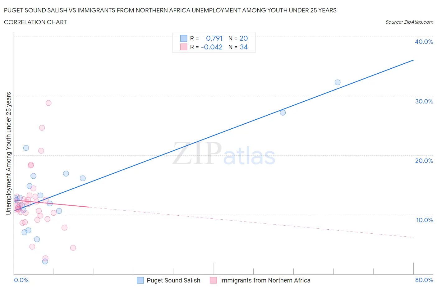 Puget Sound Salish vs Immigrants from Northern Africa Unemployment Among Youth under 25 years