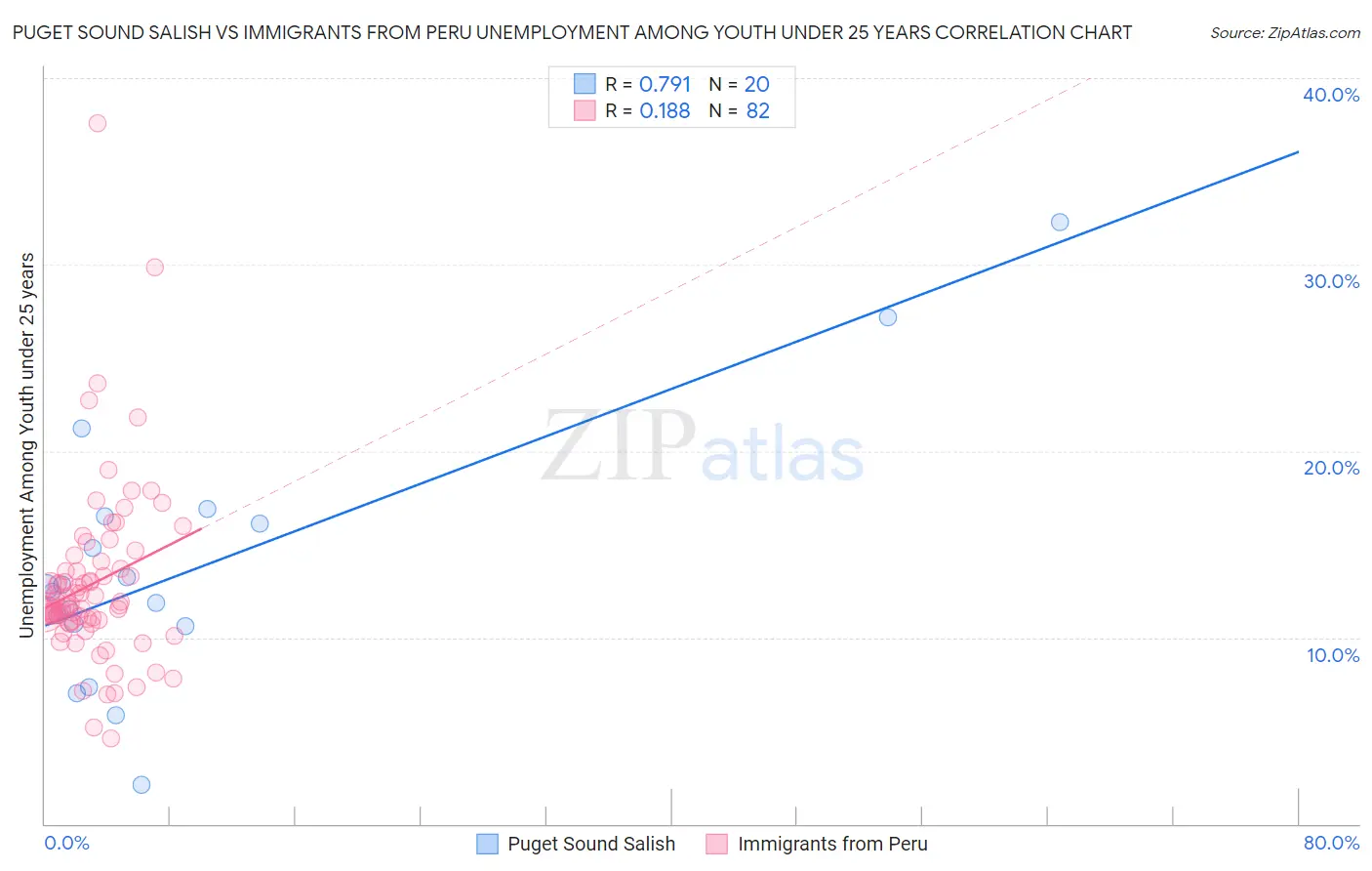 Puget Sound Salish vs Immigrants from Peru Unemployment Among Youth under 25 years